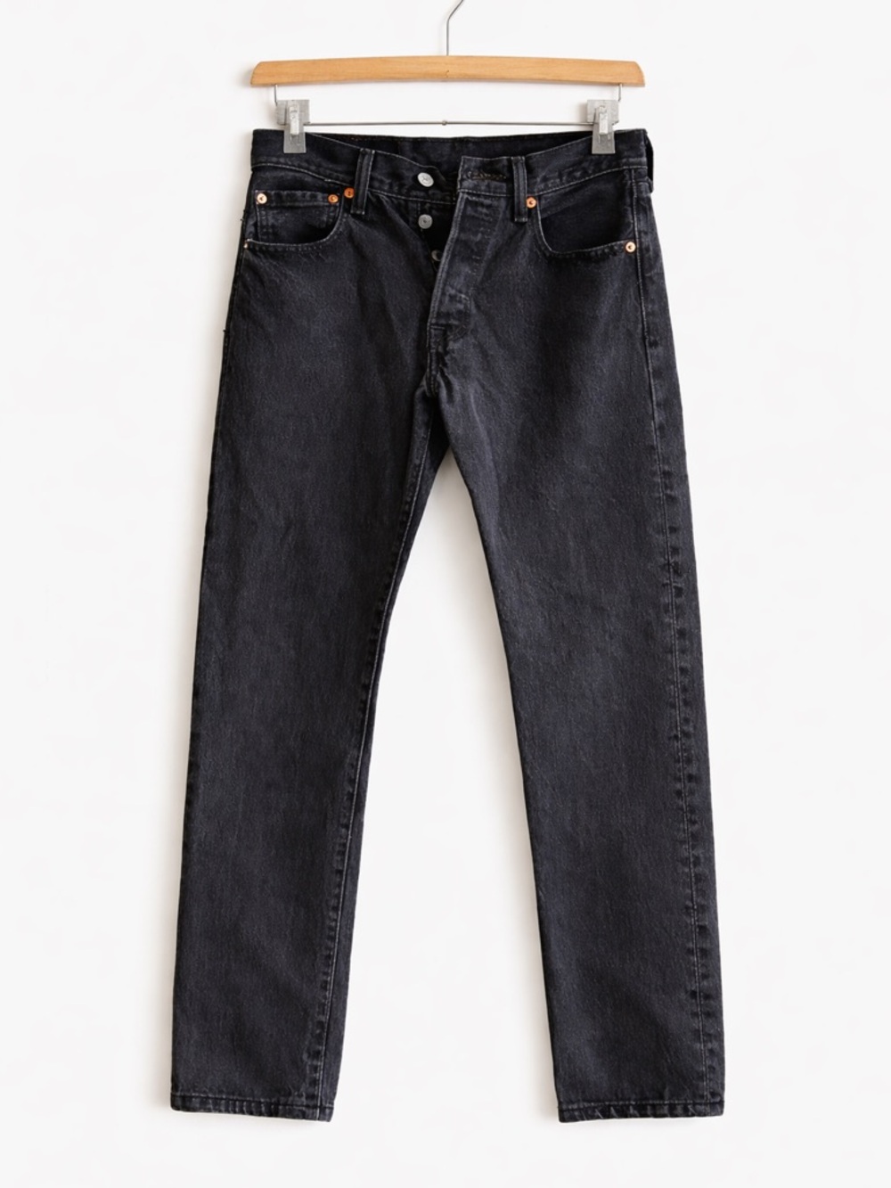 Levi’s 501 Original Straight Jeans Black Wash W28 L32 Button Fly Vintage Fade